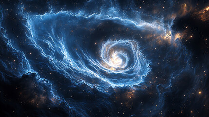 Breathtaking spiral galaxy formation in deep space cosmic nebula with sparkling starfield and clouds of gas creating an abstract universe background