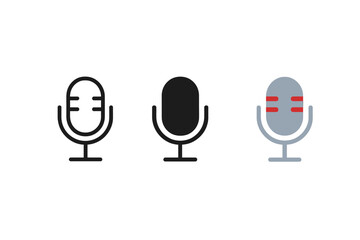 Minimalist microphone icons trio vector illustration for music and audio projects