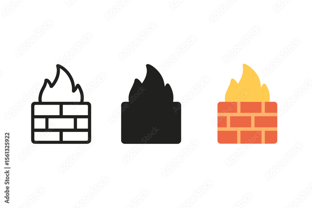 Fototapete Stylized firewall icons vector illustration in simple design for tech and security themes