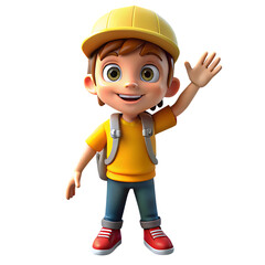 Happy cartoon kid with cap and sneakers isolated design