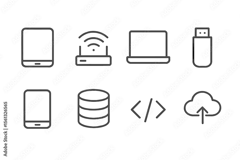 Poster minimal tech icons vector illustration: simple line style for digital design and ui concepts