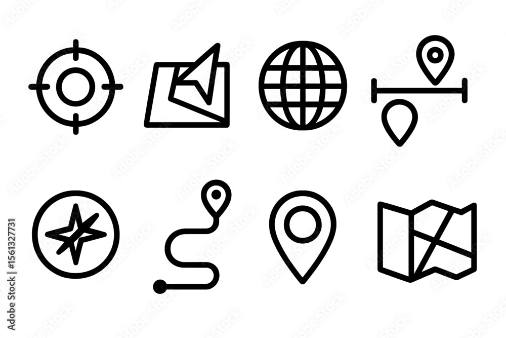 Poster simple grid of map icons vector illustration for navigation and location design