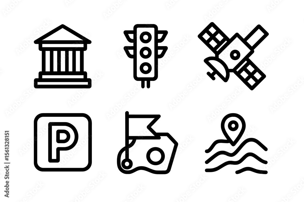 Poster simple line vector illustration of location and navigation icons grid for design