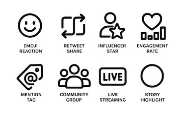 Vector illustration of social media icons grid featuring engagement and communication symbols