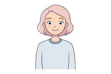 Simple Portrait of a Young Lady: A charming and approachable young lady with a gentle smile, light-colored hair and an expression of amiable confidence in this illustration.