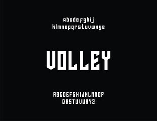 Graphic display of the word "VOLLEY" in a bold, stylized font, with upper and lowercase alphabets above and below.