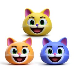 Fototapeta premium Playful Cat Characters: A colorful set of 3D-rendered cat character, radiating with cheerful expressions, crafted in vivid hues and a clean, smooth aesthetic.