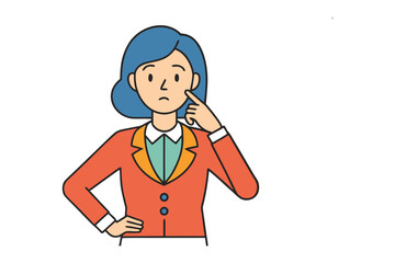 Introspective Woman: A contemplative depiction of a woman in a business suit, lost in thought, fingers touching her face, portraying a moment of profound introspection, reflection.