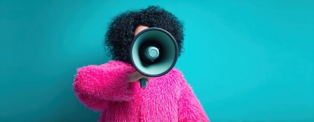 The vibrant girl with a megaphone making a bold statement in style.