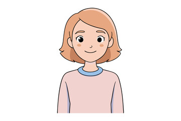 Smiling Young Woman Portrait: A charming portrait of a young woman with a gentle smile, radiating warmth and positivity, rendered in a simple and clean artistic style.