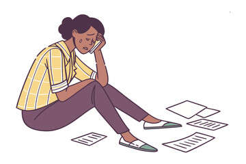 Overwhelmed: An illustrative image captures a figure amidst paperwork, representing stress and emotional exhaustion in an office setting.