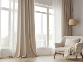 beige curtains in modern living room