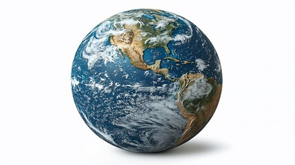 Fototapeta premium Earth globe, detailed view, white background, planet Earth imagery
