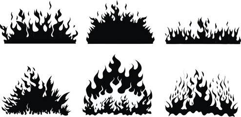 Black Silhouette Fire Flames Set – Vector Burning Flame Icons Collection,Silhouette Fire flames,Fire flame icon,set vector icons,Set of black fire silhouettes flames,fire symbol vector elements,Ai