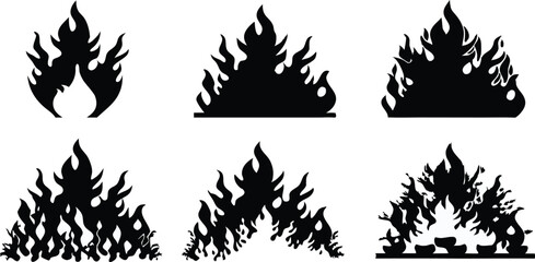 Black Silhouette Fire Flames Set – Vector Burning Flame Icons Collection,Silhouette Fire flames,Fire flame icon,set vector icons,Set of black fire silhouettes flames,fire symbol vector elements,Ai