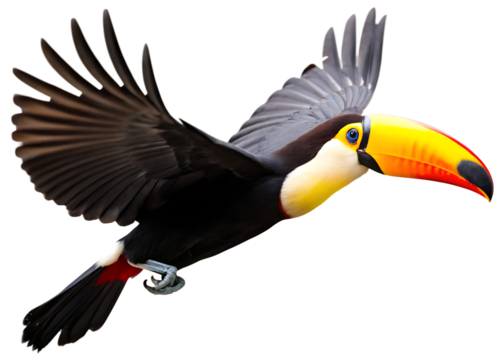 toucan in flight isolated on white background PNG ,ai generated