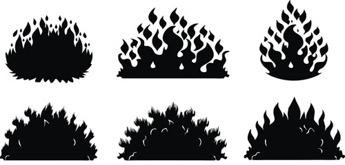 Black Silhouette Fire Flames Set – Vector Burning Flame Icons Collection,Silhouette Fire flames,Fire flame icon,set vector icons,Set of black fire silhouettes flames,fire symbol vector elements,Ai