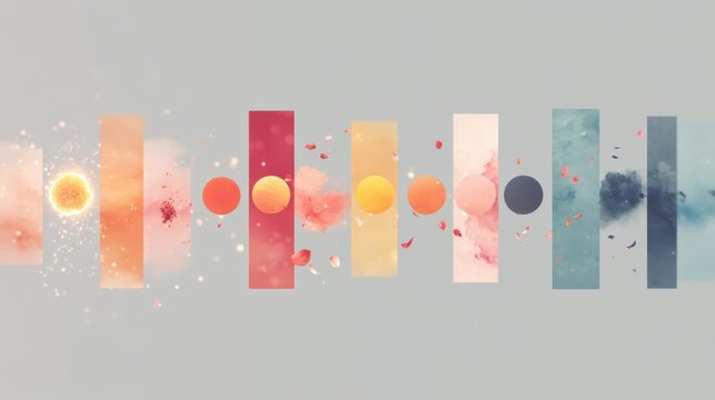 a smart city with glowing flow of traffic and data Bright colorful abstract geometric pattern with vertical bars and glowing circles a human brain with glowing flow of thoughts and ideas