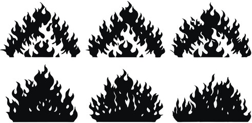 Black Silhouette Fire Flames Set – Vector Burning Flame Icons Collection,Silhouette Fire flames,Fire flame icon,set vector icons,Set of black fire silhouettes flames,fire symbol vector elements,Ai