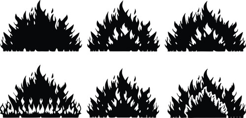 Black Silhouette Fire Flames Set – Vector Burning Flame Icons Collection,Silhouette Fire flames,Fire flame icon,set vector icons,Set of black fire silhouettes flames,fire symbol vector elements,Ai