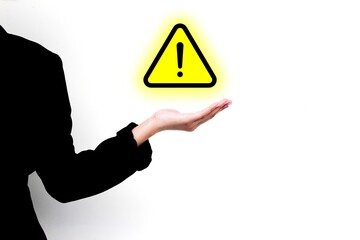 Yellow danger warning icon with exclamation mark symbolizing risk, alert, and caution. Ideal for safety, hazard awareness, emergency, technical warning, and risk management presentation.
