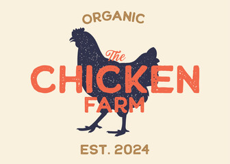 Chicken Farm with Chicken Silhouette Vintage Retro Background. Ideal for branding organic farms, local produce markets, homesteading, animal husbandry, or artisanal food packaging.