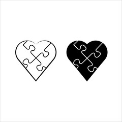 Heart puzzle outline black lines logo divided on four parts
