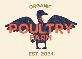 Duck or Poultry Farm with Duck Silhouette Vintage Retro Background. Ideal for branding organic farms, local produce markets, homesteading, animal husbandry, or artisanal food packaging.