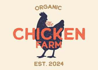 Chicken Farm with Chicken Silhouette Vintage Retro Background. Ideal for branding organic farms, local produce markets, homesteading, animal husbandry, or artisanal food packaging.