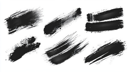 Grunge-inspired vector brush stroke set with distressed black paint and curved dry brush textures, perfect for textured borders