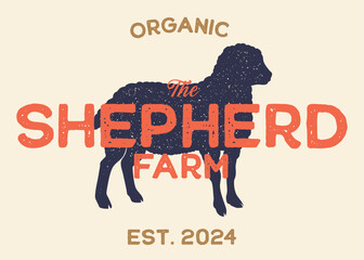 Sheep or Shepperd Farm with Sheep Silhouette Vintage Retro Background. Ideal for branding organic farms, local produce markets, homesteading, animal husbandry, or artisanal food packaging.