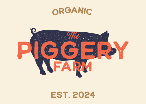 Pig or Piggery Farm with Pig Silhouette Vintage Retro Background. Ideal for branding organic farms, local produce markets, homesteading, animal husbandry, or artisanal food packaging.