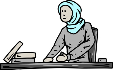 Muslim Woman Studying at Desk
