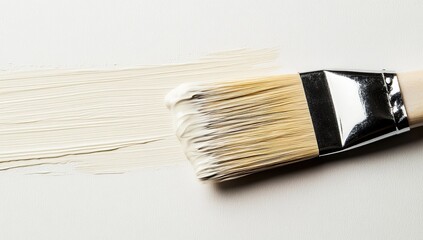 Light cream paint stroke with paintbrush