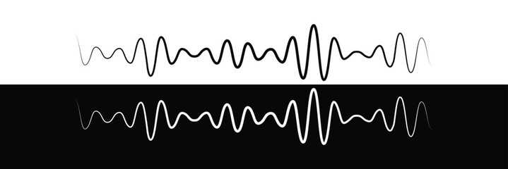 Black Sound Wave Vector – Audio Signal Line Icon for Podcast, Music, and Voice Interface Design on White Background