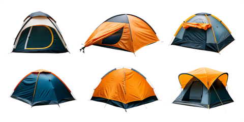  various camping tents displayed in different angle isolated on white background PNG ,ai generated