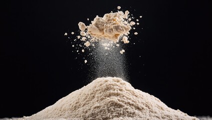 Light beige powder explodes from a mound, creating a dramatic, dynamic image