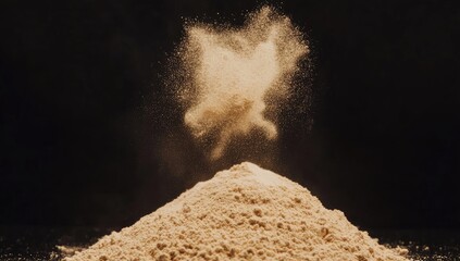 Light beige powder explodes from a pile