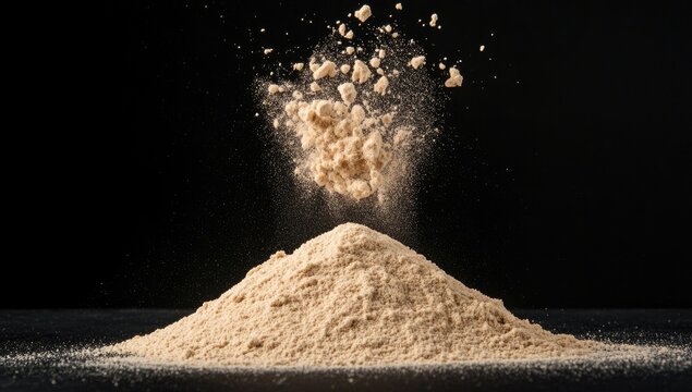 Light beige powder explodes from a pile (1) - Powered by Adobe
