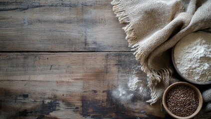 Rustic baking ingredients on a wooden table