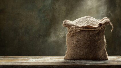 Flour sack on rustic wooden table