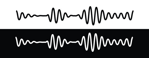 Fototapeta premium Black Sound Wave Vector – Audio Signal Line Icon for Podcast, Music, and Voice Interface Design on White Background