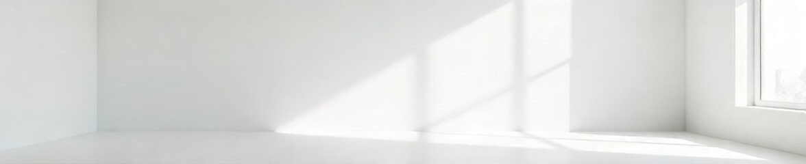 Empty White Room Bathed in Soft Natural Light Minimalist Interior Design, Blank Space, New Beginning Concept