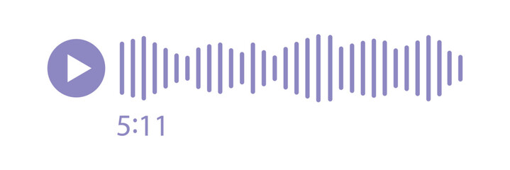 Music player soundbar. Audio speech spectrum noise with play button. Mobile messenger app chat. Sound wave of voice. Record interface. Equalizer icon with soundwave line. Vector illustration.
