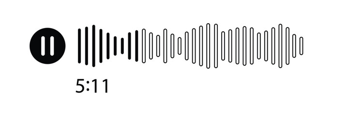 Pause button icon with spectrum noise equalizer. Podcast soundwave line. Record music player. Mobile audio track. Social voice message. Sound wave talk. Vector illustration.
