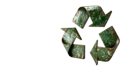 Ultra-realistic 3D render of the universal recycle symbol (three chasing arrows) made from slightly textured green plastic or brushed metal. Sharp focus, clean studio lighting, perfect exposure, 