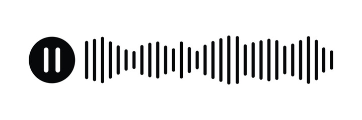 Pause button icon with spectrum noise equalizer. Podcast soundwave line. Record music player. Mobile audio track. Social voice message. Sound wave talk. Vector illustration.
