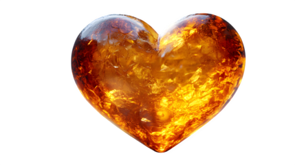 Ultra-realistic 3D render of a stylized heart shape made from polished yellow gold or amber, catching the light beautifully. Sharp focus, sophisticated studio lighting creating warm highlights, 
