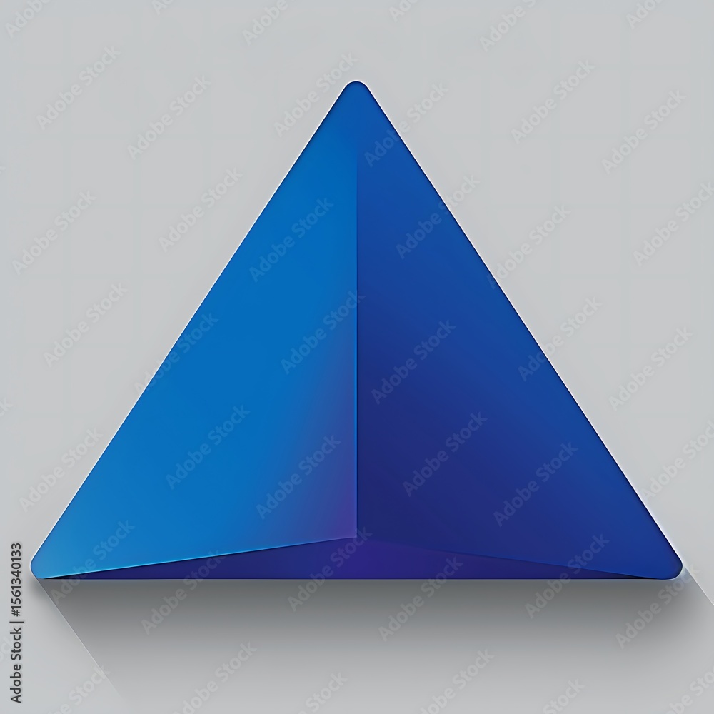 Poster dimensional azure triangle with gradient illumination casting subtle shadow on grey background
