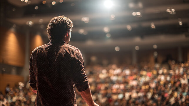 Professional woman delivering a speech at a business conference, conveying leadership and confidence.